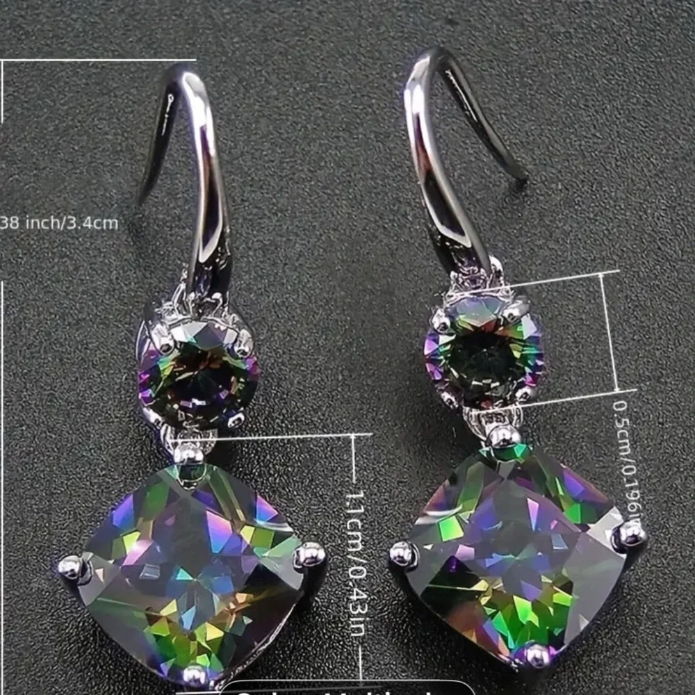 Elegant Silver and Multicolor Drop Earrings - Picture 4 of 6